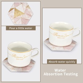 Deceram 6 Pcs Pink Marble Coasters with Holder Gold Absorbent Drink Coasters Beverage...