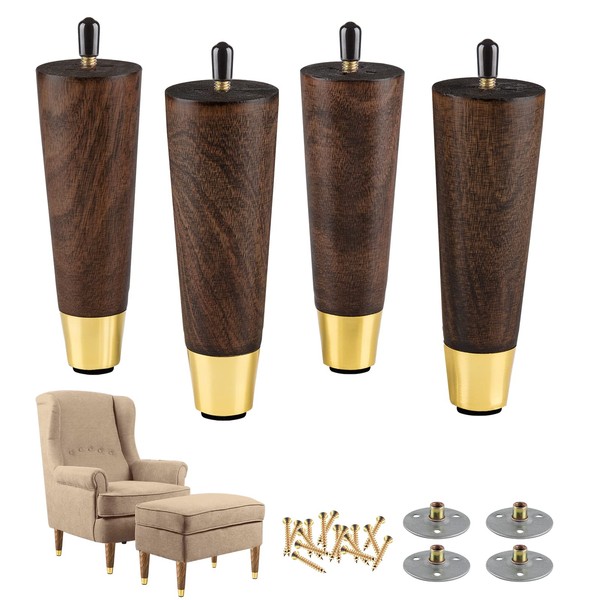 ALAMHI 7 Inch Wood Furniture Legs, Cone Sofa Legs Set