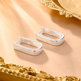 925 Sterling Silver Earrings Small Hoop Earrings for Women Silver Minimalist U Shape Geometric Rectangle Hypoallergenic Earrings Small Square Hoops Earrings