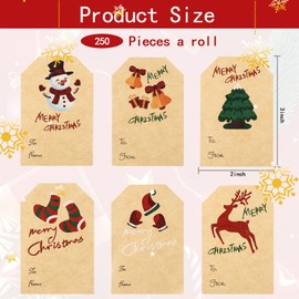 2024 New 250PCS Christmas Gift Tags Stickers Self Adhesive Name Tags for Christmas Presents Merry Christmas to from Christmas Labels Sticker Snowmen Xmas Tree Deer Holiday Gift Wrapping Decoration