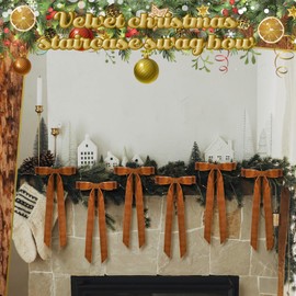 Solsew 20 Pcs Velvet Christmas Bow for Christmas Tree 6 x 13 Inch Velvet Bows Ribbons Bulk Khaki Velvet Christmas Ornaments Rustic Crafts Gift Bows for Xmas Home Decor Wedding Outdoor Interior Decor