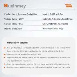 Muelnmey 50Amp Power Outlet Box,250Volt NEMA 6-50R Receptacle Outdoor dustproof and Weatherproof for Electric Vehicles, generators, Welding Machines, etc.ETL Listed