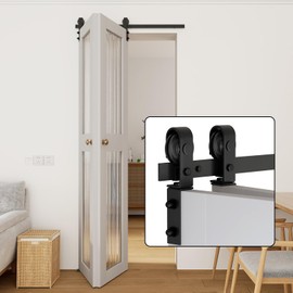 DaAzHai 36" Bi-Folding Sliding Barn Door Hardware Kit for 2 Doors, Low Ceiling Lite Version Roller for Smooth Sliding, Fit Double 16" Bifold Doors, Space-Saving Folding Solution (No Door Included)