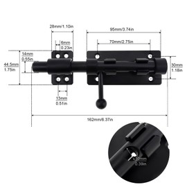 HOJLKLD Barrel Bolt Door Latch, 2Pcs 6.3 Inch 304 Stainless Steel Gate Barn Lock Latch with 10mm Padlock Hole, Heavy Duty Black Slide Door Lock (Black, 6 Inch)