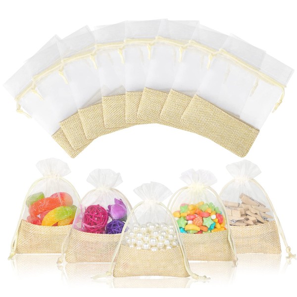 ilauke 36pcs Organza Bags Small,9x12cm Splicing Jute Bags,Burlap Bags Jewellery