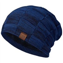 BASSDASH Winter Slouchy Beanies Thick Fleece Lined Skull Cap for Men Women Warm Knitting Hat Prussian Blue