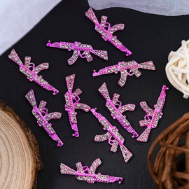 Title: Punk Style Pink Gun Nail Charms 10PCS - 3D Metal Decoration with Crystal Rhinestone for Acrylic Nail
