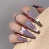 Bufenia 24 Pcs False Nails Coffin Ballerina Bow Tie Matte