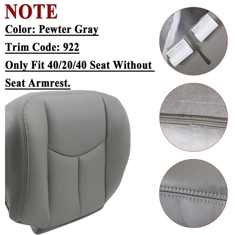 NLQR Front Driver Bottom Replacement Seat Cover Pewter Gray 922