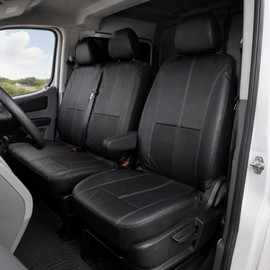 Black PU Leather 2+1 Van Front Seat Cover Set with 3 Headrest Covers