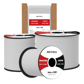 Brotree 3mm Paracord 425 100% Nylon 15M Rope 3 Strands Type II Parachute Cord for Outdoor, Craft, DIY - 192kg Breaking Load (White)