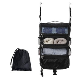TABITORA Organizador de equipaje de viaje para colgar cubos de embalaje, estantes colgantes portátiles, clóset para veliz con 2 ganchos, plegable (negro, M)