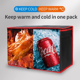 Bodaon Insulated Food Delivery Bag, XX-Large Reusable Grocery Shopping Bags, Picnic Cooler Bag Zipper/Zippered Top Cold, Black with Red Edge, 1-Pack