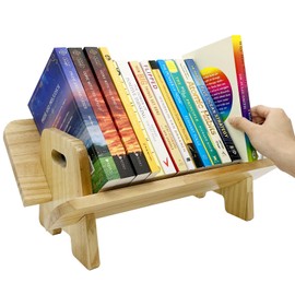Couch-Style Desktop Bookshelf Organizer - Natural Wood Desk Top Bookshelf for Books, CDs, Magazines, Space-Saving for Home Office/Dorm (1, Oblong)