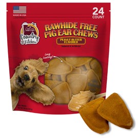 Country Kitchen Rawhide Free Pig Ear Chews Dog Treats, Peanut Butter Flavor, 24 Count