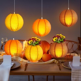 6 Sets Fall Centerpieces for Tables Decor Yellow Orange and Brown Fall Paper Lanterns 6 Autumn Paper Lantern 6 Fixed Brackets and Fishline for Autumn Harvest Theme Party Supplies