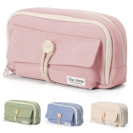 SYCYKA Estuche para Lápices de Gran Capacidad con 4 Compartimentos, Lapiceras Organizadoras Aesthetic, Estuche para Lapices Niña, Estuches para Escolar, Oficina, Trabajo (Rosa)