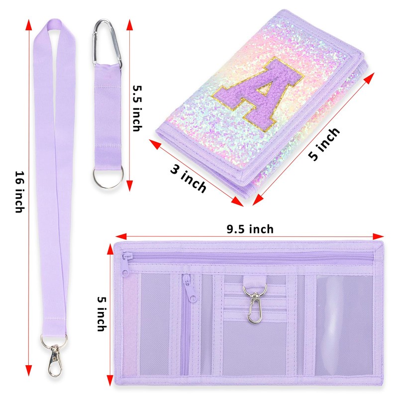 SiorVeol Girls Wallet for Kids Initial Glitter Wallets Trifold with