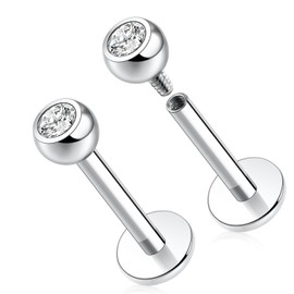 hengkaixuan 16G 3mm Clear CZ Ball Internally Threaded Labret Monroe Lip Studs 6mm Helix Cartilage Tragus Earring Piercing G23 Titanium