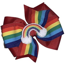 Rainbow Pinwheel Hair Bow 4"