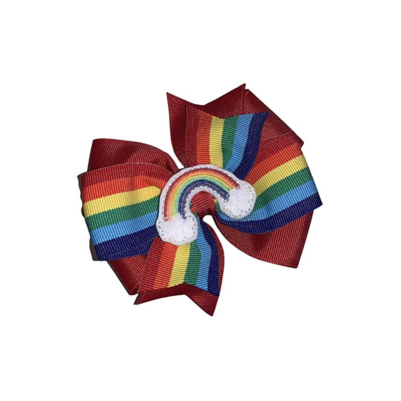 Rainbow Pinwheel Hair Bow 4"