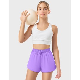 JOCMIC Girls Athletic Shorts with Liner 2 in 1 High Waist Running Short for Basketball Volleyball Tennis Purple 11-12 Years
