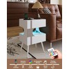 JOONEE White Nightstand with Charging Station and LED Lights,Modern Bedside