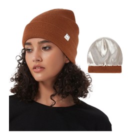Hat Hut Satin Lined Beanie for Women Men Winter Hats for Women Silk Lining Slouchy Beanie Ski Hat Warm Unisex Cuffed Beanie (Dark Orange)