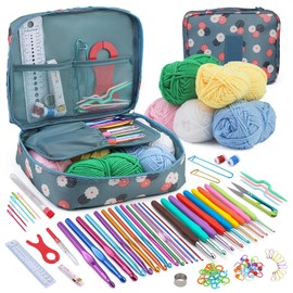 Pnytty Crochet Kit for Beginners Adults, 107pcs Starters Knitting Kit Include Crochet Yarn, Ergonomic Crochet Hooks, Knitting Tool Supplies for Travel Craft DIY