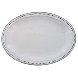 ic-022-01 Tableware East Dot Oval Plate, 9.4 inches (24 cm), Ceramic, Black Earth and White Glaze