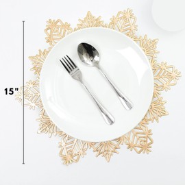 Snowkingdom Snowflake Placemats Sets of 12 Gold Laminated Metallic Vinyl Round 15 inch Diameter Winter Festival Table Decorations for Holiday Party Feast Christmas