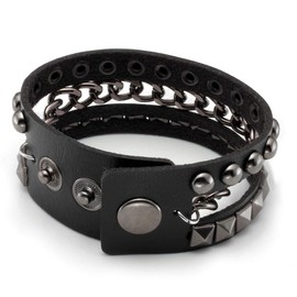 Eigso Punk Leather Chain Bracelet Cuff for Men Women Retro 80s Theme Gothic Wristbands for Woman Man Adjustable