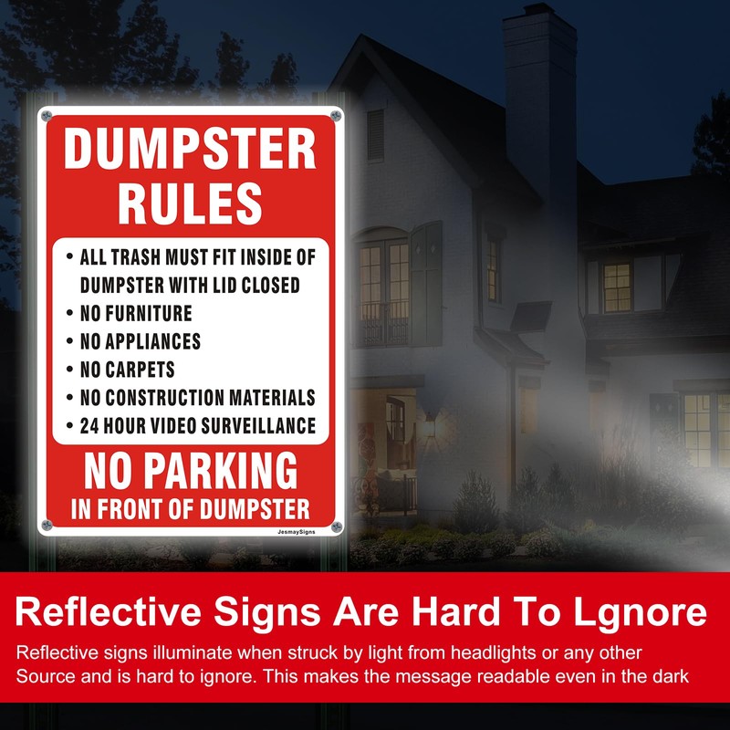 JesmaySigns (2 Pack) Dumpster Rules Sign, 14"x10" Private Dumpster No