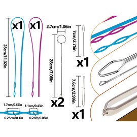 Emezddo Pack of 6 pull-through needles, metal needle threader tweezers, plastic threading aids, needle threader tool, drawstring needles threader, string threader, for sewing needles, sewing