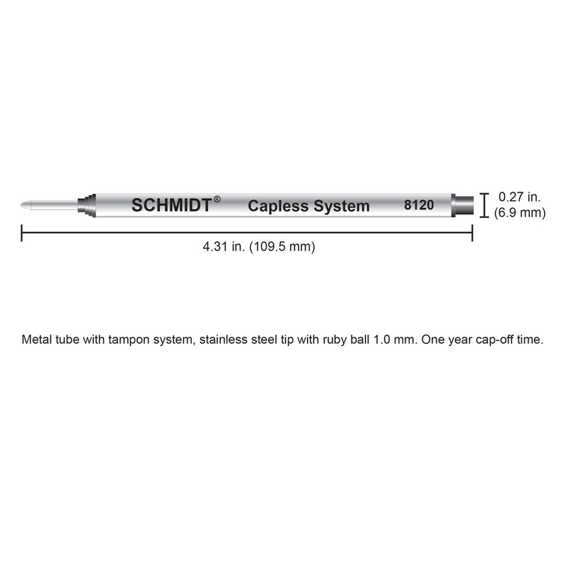 Schmidt 8120 Long Capless Rollerball Refill Broad Point 1.0mm, Black,
