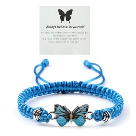 CJIAYUJEW Always believe in yourself Butterfly Bracelet,Adjustable Hand Woven Bracelets for Women,Cute Butterfly Charm Bracelets Matching Bracelet Friendship Couple Bracelets… (Blue Blue)