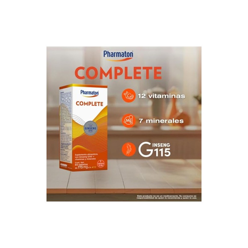 Pharmaton Complete suplemento alimenticio, Gingsen G115+ vitaminas, 60tabs