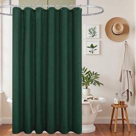 Shower Curtains for Bathroom,Boho Linen Fabric Bathroom Curtain Decor Ideas,72 x 84 Inch Extra Long,Dark Emerlad Green