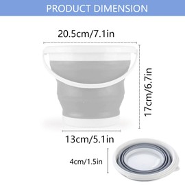 3L Collapsible Bucket, Small Bucket, Mini Foldable Plastic Bucket, Folding Bucket, Foldable Tub, Portable Space Saving Water Bucket, Car Wash Bucket, Indoor/Outdoor Use, Car Cleaning (Grey)
