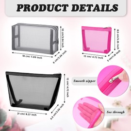 Boao 3 Piece Mesh Cosmetic Bag Mesh Makeup Bag with Zipper Pouch Travel Toiletry for Makeup Organizer Home Office Travel Accessories(Black, Gray, Rose Red)