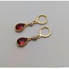 Unbranded Huggie Drop Earrings 18K Gold with Red Ruby Cubic