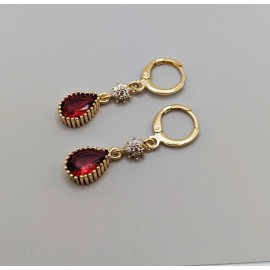 Unbranded Huggie Drop Earrings 18K Gold with Red Ruby Cubic Zirconia