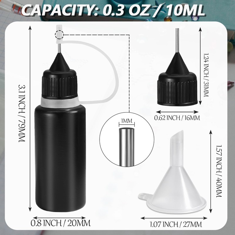 HARSKIYER 10ml Precision Tip Applicator Bottle, 10 Pcs Black Fine