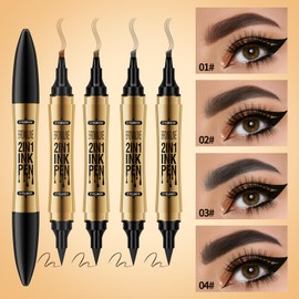 Eyebrow Pencil with 4 Micro Fork Tips, 2-in-1 Liquid Eyeliner, Durable Waterproof Eyebrow Pencil and Smudge-proof Eyebrow Pencil, Natural Looking (Dark Brown)