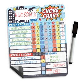 Magnetic Chore Chart for Kids - Good Behavior Chart for Kids at Home, Dry Erase Daily, Weekly Responsibility List, Superhero Chore Board