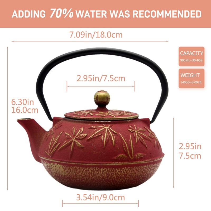 SECHUDO Cast Iron Teapot Tea Kettle with Stainless Steel Infuser