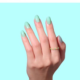 BFY Press on Nails Short Oval Fake Nails, Pale Green Gel Acrylic Nails, Solid Color Glossy False Nails Kits Salon Quality Stick Glue on Nails Tip 24 Pcs