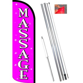 Vista Flags Massage (Pink/White) Windless Feather Flag Bundle (11.5' Tall Flag, 15' Tall Flagpole, Ground Mount Stake) 841098167813
