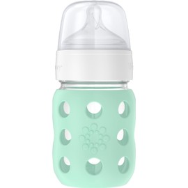Lifefactory 8-Ounce Wide Neck Glass Baby Bottle with Protective Silicone Sleeve and Stage 2 Nipple, Mint (LG2211WMI4)