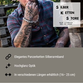 Armour Chain Bracelet 7.5 mm in Genuine 925 Silver Choice of Lengths 16 - 25 cm, Silver